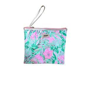 Lilly Pulitzer Pink Green Floral Clear PVC Wristlet Pouch Beach Pool Bag 10x8